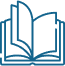 Blue outline icon of an open book with visible pages, symbolizing reading, knowledge, or education, on a transparent background.