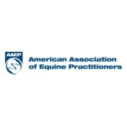 Logo of the American Association of Equine Practitioners (AAEP) featuring a stylized horse head and blue text.