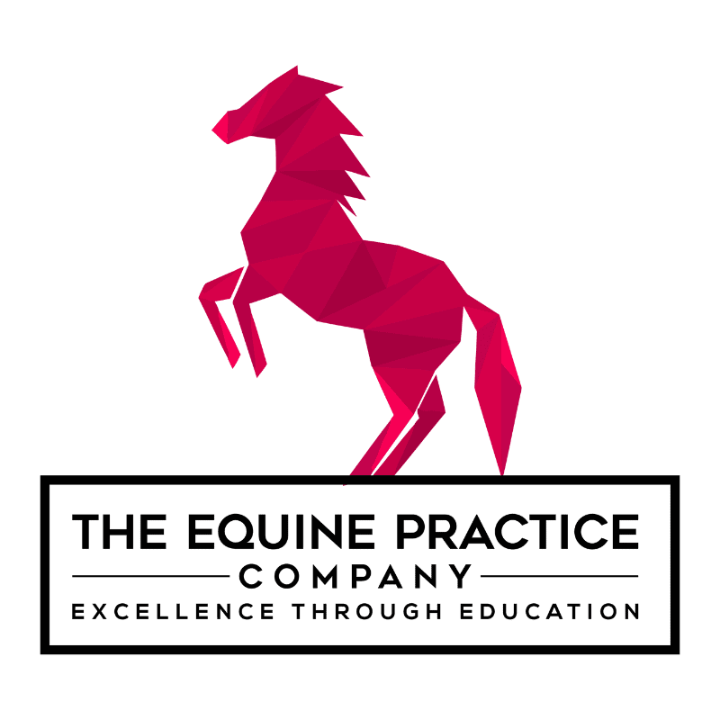 Logo of The Equine Practice Company featuring a geometric magenta horse and the tagline "Excellence Through Education."