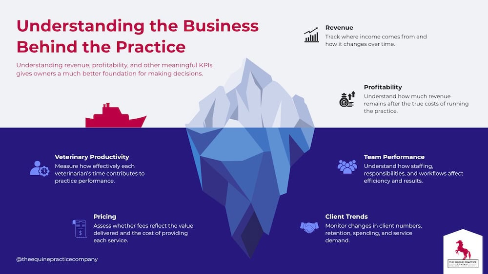Veterinary practice KPIs including revenue profitability productivity pricing team performance and client trends